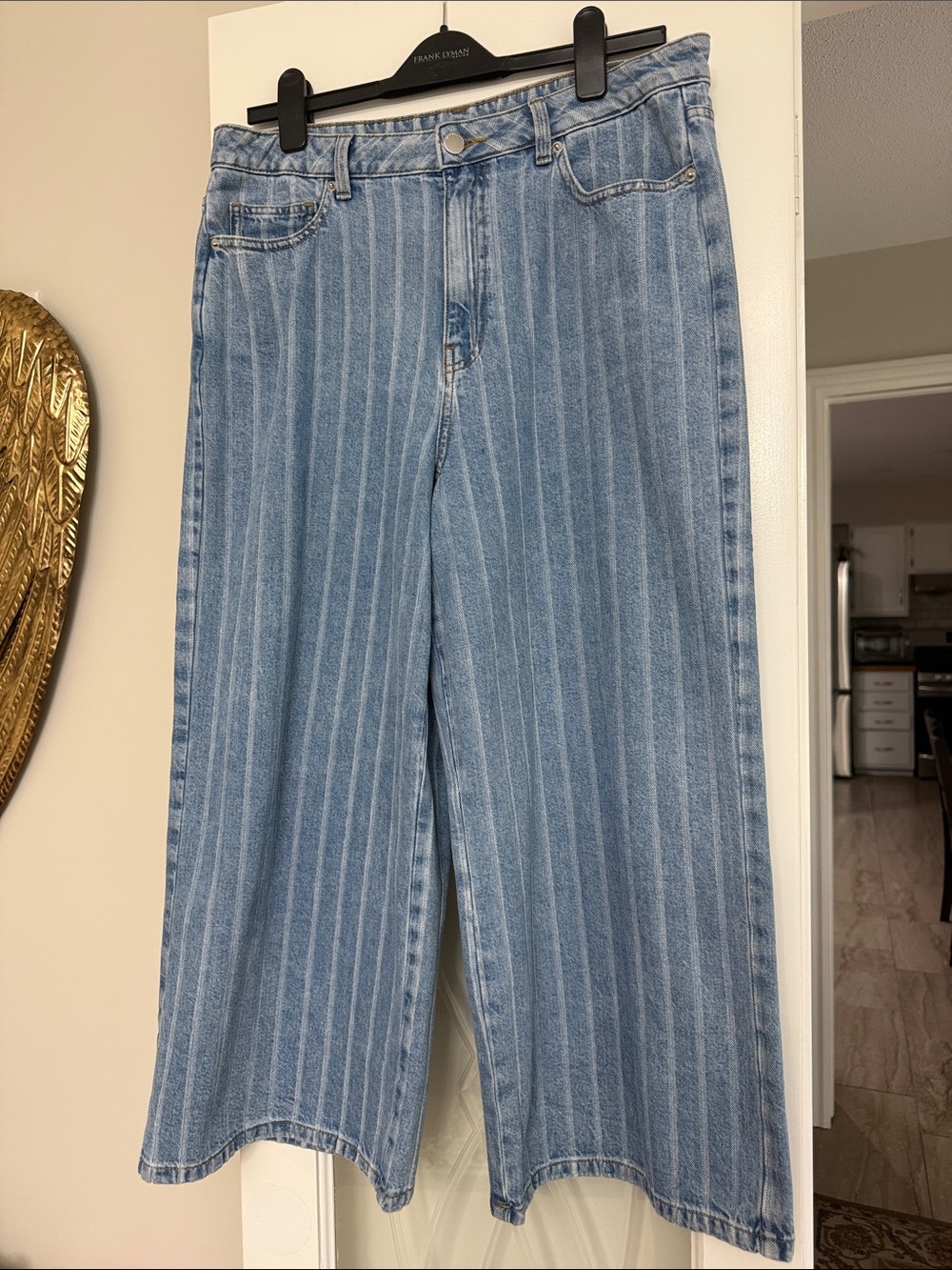 Michael Kors Light Blue Striped Wide-Leg Women's Jeans